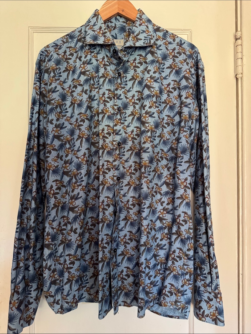 Ike Behar Light Blue Floral Short-Sleeve Shirt - Made in Italy
